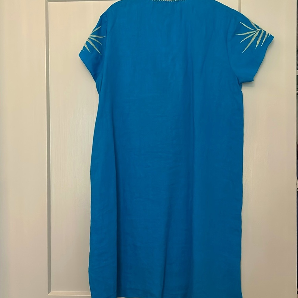 Johnny Was Linen Tropical Embroidered Blue Dress - Picture 5 of 6